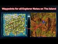 All EXPLORER NOTES on The Island with WAYPOINTS for easy finding - Ark Ascended