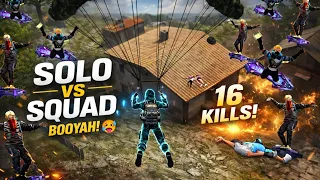 SOLO vs SQUAD 😱 16 KILLS BOOYAH! | Full Rush Gameplay in Free Fire