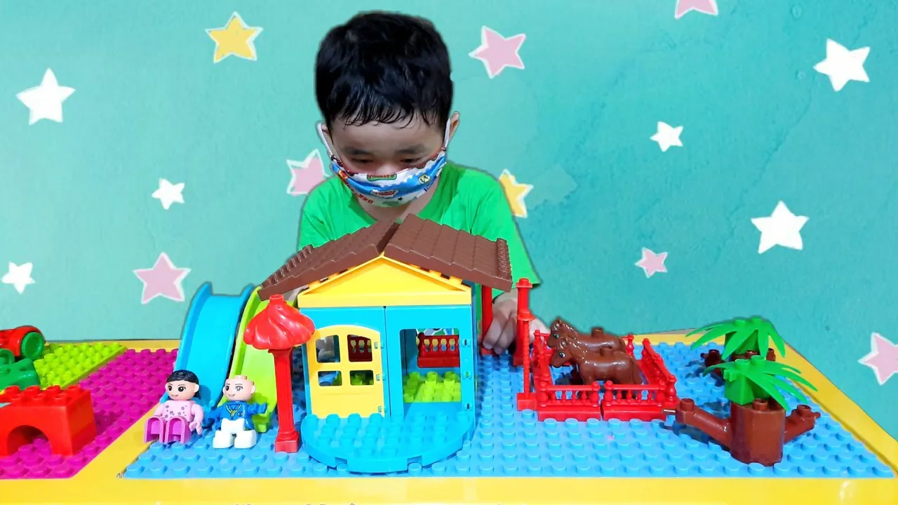 Main Lego membuat rumah mainan kandang kuda mainan anak laki-laki