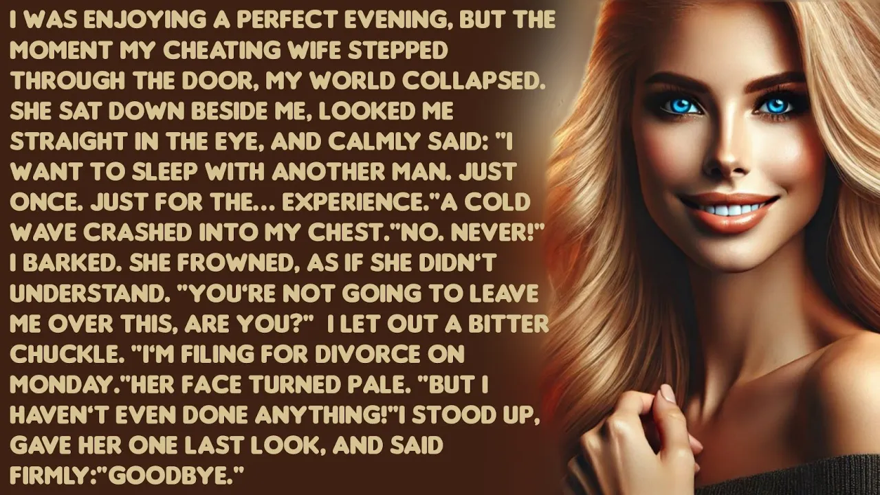 Outline Video I was enjoying a perfect evening, but the moment my cheating wife stepped through the door, my world