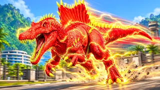 THE FLASH Spinosaurus vs SUPERMAN T-Rex, SPIDER-MAN & JOKER | Superhero Dinosaur Battle 🦖