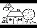Easy House and Apple Tree Drawing for Kids Simple Landscape Coloring Page