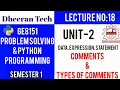 GE8151 PROBLEM SOLVING AND PYTHON PROGRAMMING PSPP Manojkumar Lectures comments and its types