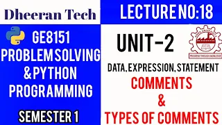 GE8151 PROBLEM SOLVING AND PYTHON PROGRAMMING PSPP Manojkumar Lectures comments and its types