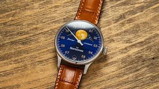 a moonphase with one hand the meistersinger lunascope sunburst blue