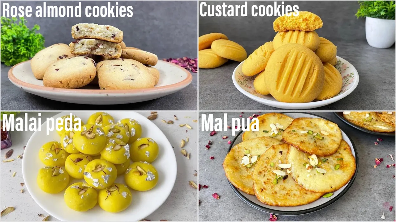 Rose Almond Cookie Recipe   Custard Cookies Recipe   Malai peda Recipe   Mal Pua Recipe   Best Bites