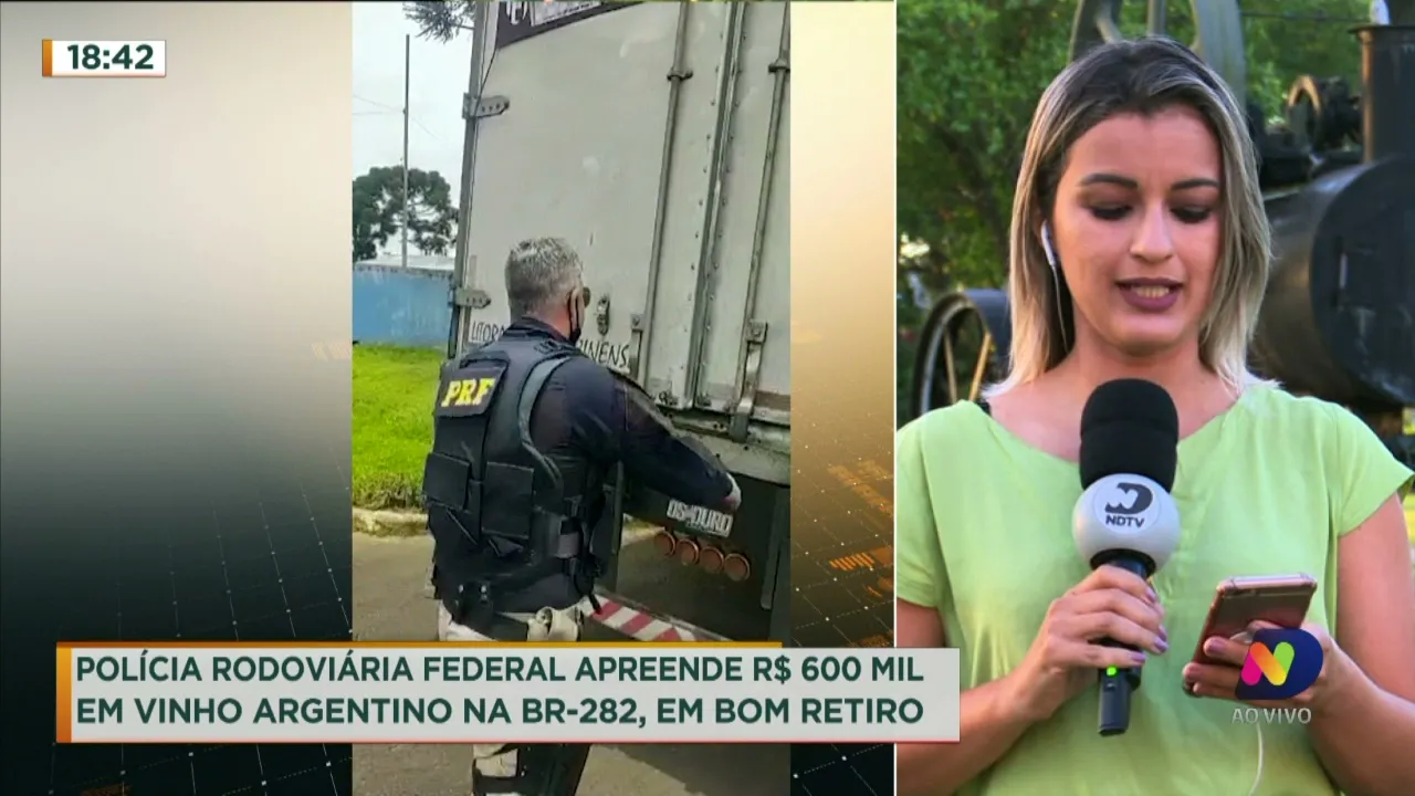 Polícia Rodoviária Federal apreende R$ 600 mil em vinho argentino na BR-282, em Bom Retiro
