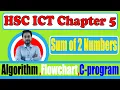 Algorithm Flowchart C program of Sum of Two Numbers HSC ICT chapter 5 C programming