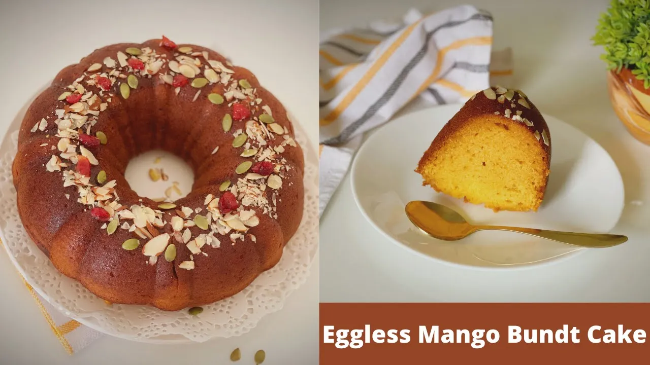 Eggless One Bowl Mango Bundt Cake Recipe   Easy One Bowl Mango Vanilla Cake Recipe