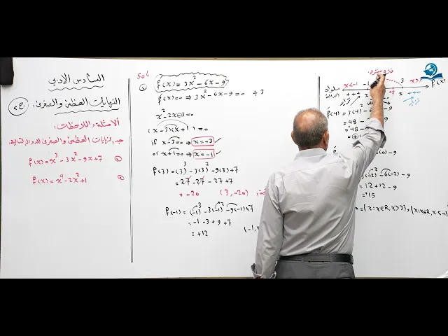 ⁣رياضيات السادس الادبي - الفصل الثالث - النهايات العظمى والصغرى ج2