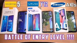 Download REALME 5 Vs VIVO Y12 Vs SAMSUNG A10s - COMPARISON (CAMERA, BATTERY, GAMING \u0026 HEATING) MP3