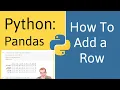 How to Add a Row To a Data Frame in Pandas Python
