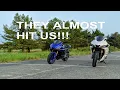 2 Asian girls get WET and almost T- BONED while riding