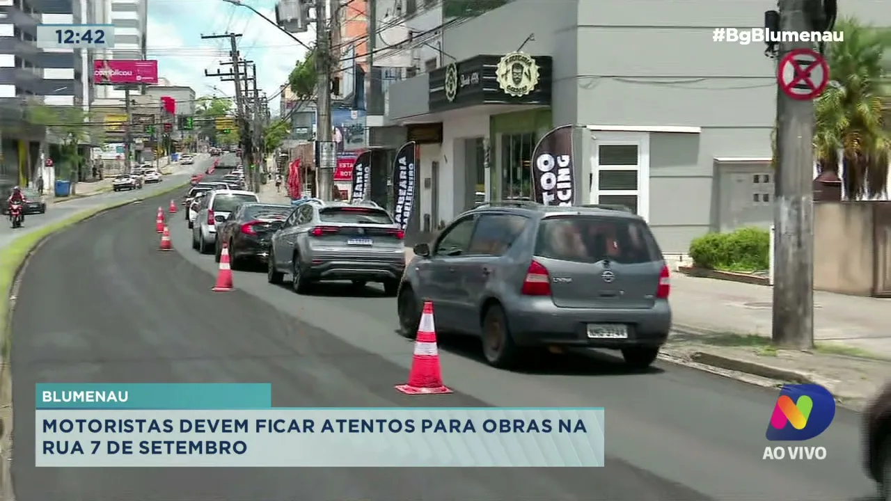 Trânsito em Blumenau: motoristas devem ficar atentos para obras na rua 7 de Setembro