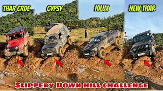 Slippery Downhill Challenge withW Toyota Hilux, Thar crde, Maruti Gypsy, Mahindra Thar 2020