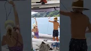 Boat life – booking flights & cleaning decks ⛵️ #sailingfamily