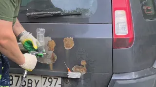 Удаление ржавчины с кузова автомобиля с помощью самопального пескоструя🚙💨