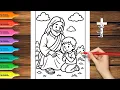 Jesus with Kids Coloring Page Christian Coloring Book for Kids Learn Colors
