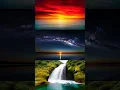 Nature's Ultimate Trio: Sunset, Stars, Waterfall
