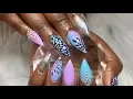 Watch me Work Purple and Blue Ombre Nails Acrylic Nails Floral Abstract Nail Art Design