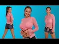Christina Model - Pink Netted Shirt Pink-Blue Jeans Short