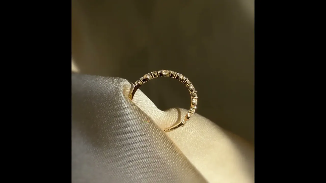 Alternating Marquise & Round Lab Diamond Half Eternity Wedding Band