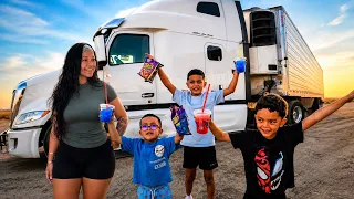 I Picked Up My Kids from their FIRST DAY of School in My Semi Truck w/ My Wife