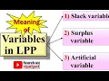 Variables in LPP Meaning of variables Slack variable Surplus variable Artificial variable GTU OR
