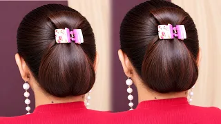 🎀 Easy Low Bun With Floral Clutcher! Beautiful Self Juda Hairstyle For Saree & Lehenga 🌸