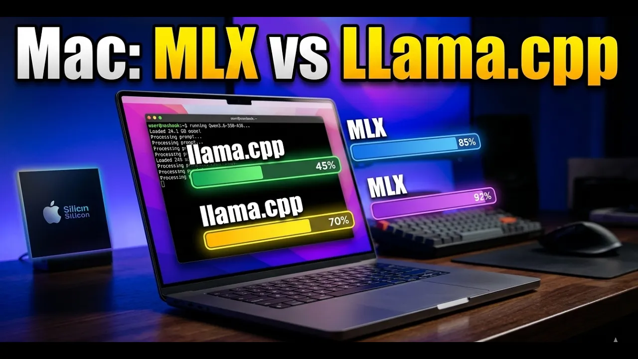 The Fastest Way to Run Local AI on Mac: MLX vs llama.cpp - Qwen3.6-35B-A3B On M5 Max - Mac AI Tutorial Video Thumbnail