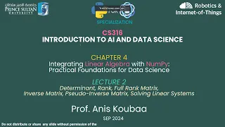 CS316 Integrating Linear Algebra with NumPy Determinants Rank and Solving Linear Systems