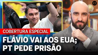 Flávio vai aos EUA; Petistas pedem prisão e alerta da Interpol; Ofensiva do STF e+