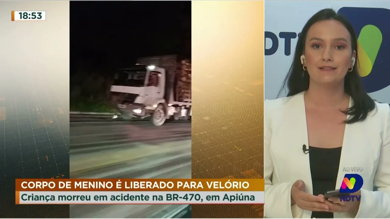 Corpo de menino é liberado para velório: criança morreu em acidente na BR-470, em Apiúna