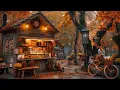 Lagu Soothing Autumn Jazz Music to Relax☕ Coffee Shop Outside The Park \u0026 Scenery of Falling Autumn Leaves