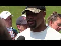 Steelers safety Juan Thornhill arrives to camp speaks with reporters
