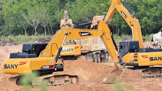 “สุดจัด! รถขุด SANY มาเป็นฝูง ตักดินใส่สิบล้อรัวๆ