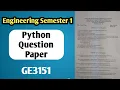 Engineering First semester Python Question Paper With Answer key GE3151 Vincent Maths