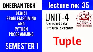 GE8151 PROBLEM SOLVING AND PYTHON PROGRAMMING PSPP Manojkumar Lectures tuple tuple definition