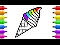 Rainbow Ice Cream Coloring Page - How to Draw Ice Cream for Kids