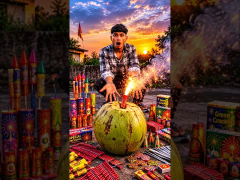 Nariyal vs Cracker 😳 #viral #diwali #crackers #shorts #youtubeshorts