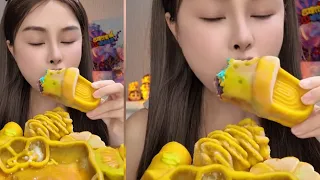 #ASMR MUKBANG |YELLOW DESSERT PARTY GIANT CROC SHOE CANDY,HELLO KITTY CRUNCHY DESSERTS/EATING SOUNDS