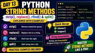 Day 13 Python String Methods strip replace rfind split Explained
