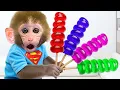 Download Lagu Monkey Baby Bon Bon goes supermarket to buy rainbow candy and plays with the puppy in the garden