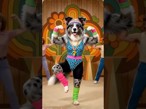 Let's get physical (dog edition) 🐶💪✨ Vintage 80s Aerobic Vibes #funny