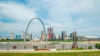 St Louis Time Lapse Arch 4K Timelapse Missouri USA Clouds River City Skyline Stock Footage -