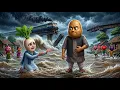 Train stuck in the flood Emotional Village Story Vegetables Cartoon Story