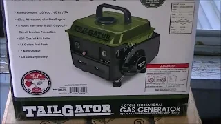 Harbor Freight Tail Gator Generator Unboxing Set up and Test