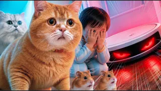 Big Trouble! Big Brother Cat Saves His Cute Friends from a Runaway Robot Vacuum! 🦸