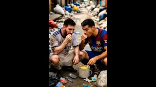 كريستيانو و ميسي يتحولو من فقراء الي اغنياء         ميسي  ذكاء اصطناعي  كريستيانو                دندنها