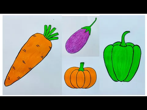 Download MP3 Vegetables Drawing Easy| How to Draw Vegetables Easy Methods| Draw Carrot/ Brinjal/ Pumpkin/Capsicum